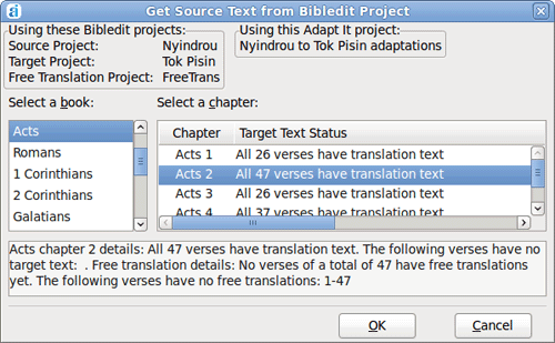 Get source text from Bibledit project